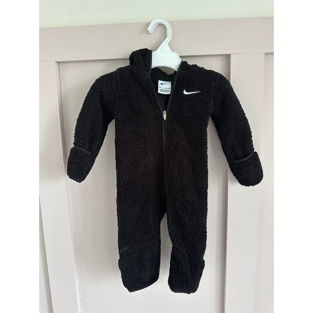 Nike Baby Sherpa Fleece Bunting Pram Suit Hooded One Piece Black 9M